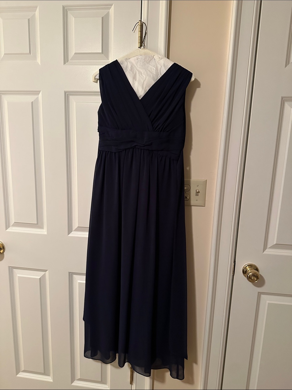 Girls Navy Chiffon V-Neck Dress
